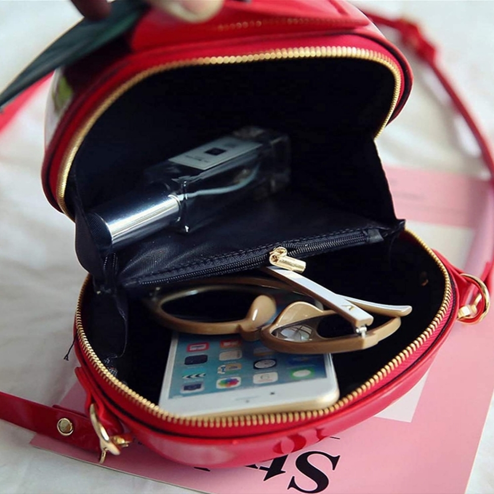 Apple purse snowwhite halloween costume vegan leather fruit bag party red green - Picture 4 of 5